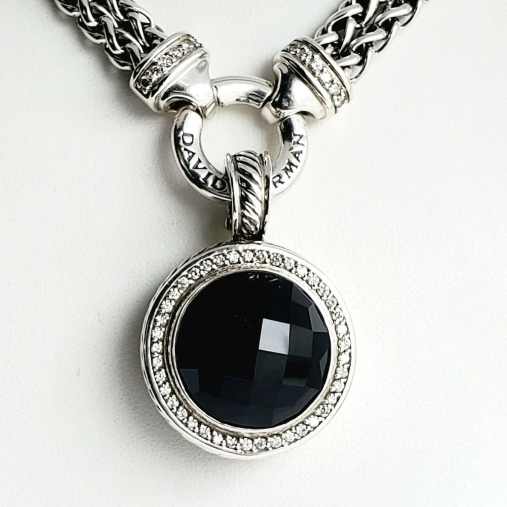 David Yurman Cerise 18mm Black Onyx and Diamond Pendant